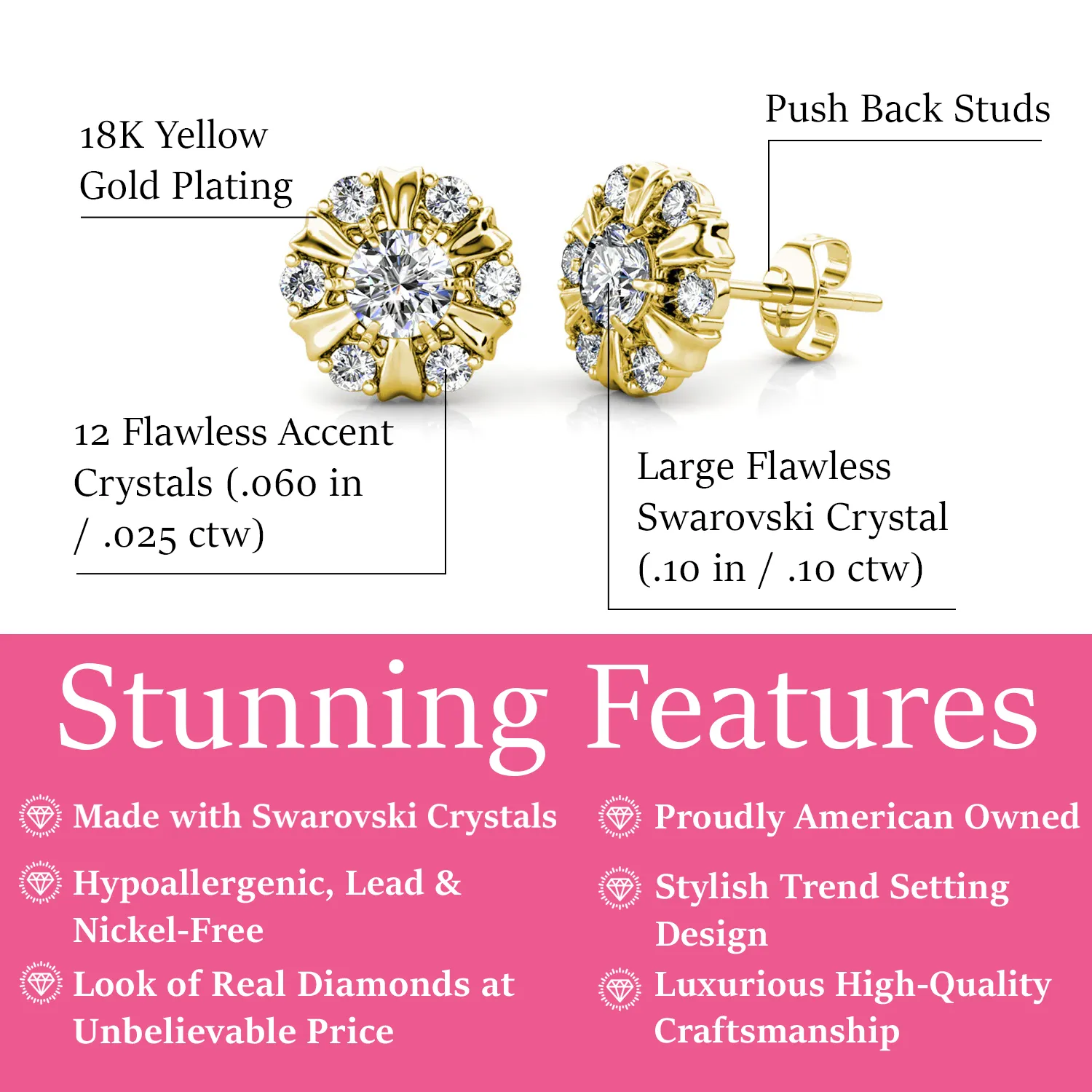 Luxuriöse Swarovski-Schmuck Millie Stecker mit Swarovski-Kristallen in 18 Karat Weißgold beschichtet