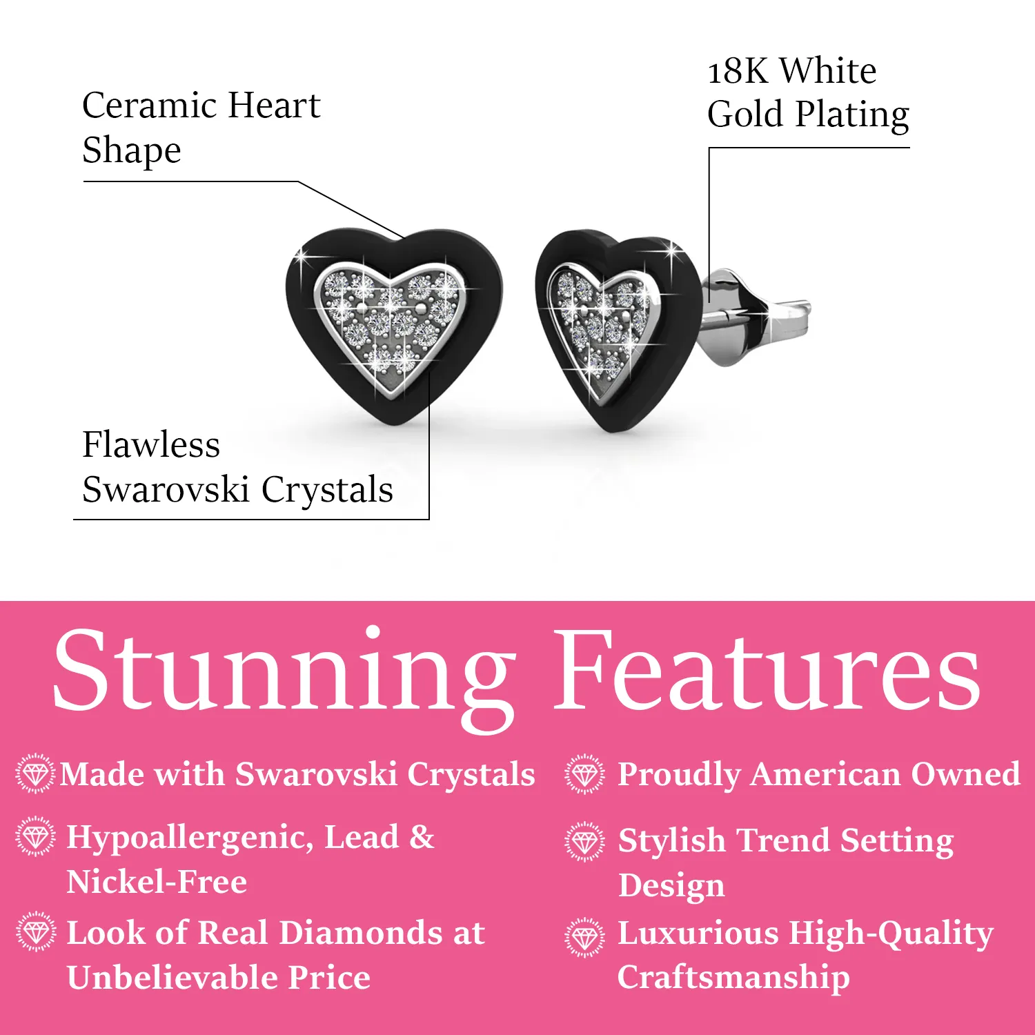 Luxus Swarovski Schmuck Rory 18 Karat Weißgold beschichtete Herz Halo Stecker Ohrringe mit Swarovski Kristallen