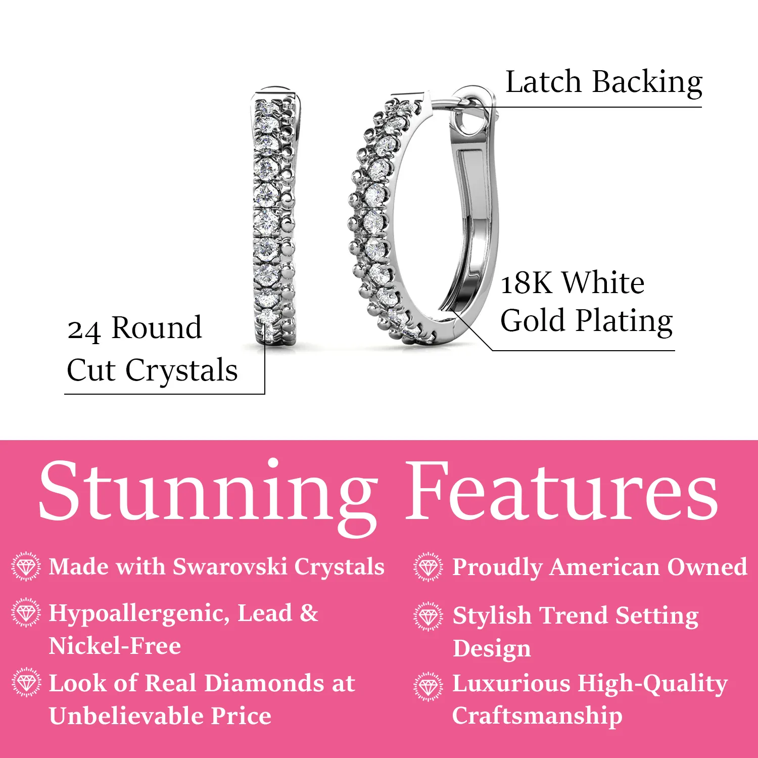 Luxus Swarovski Schmuck Teagan 18k Weißgold beschichtet 19mm Creolen mit Swarovski Kristallen