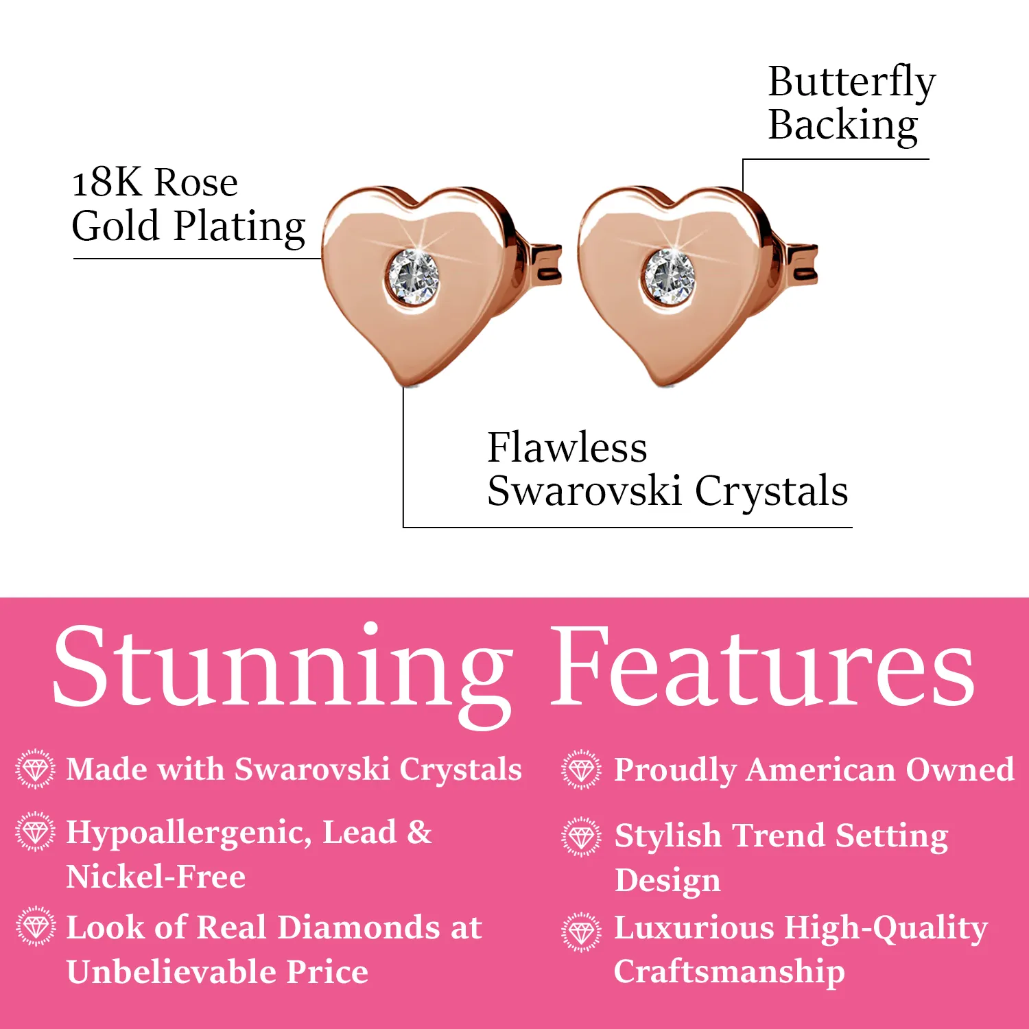 Luxe Swarovski-Schmuck Vanessa Ohrstecker mit Herz aus 18-karätigem Weißgold und Swarovski-Kristallen — Endgültiger Verkauf