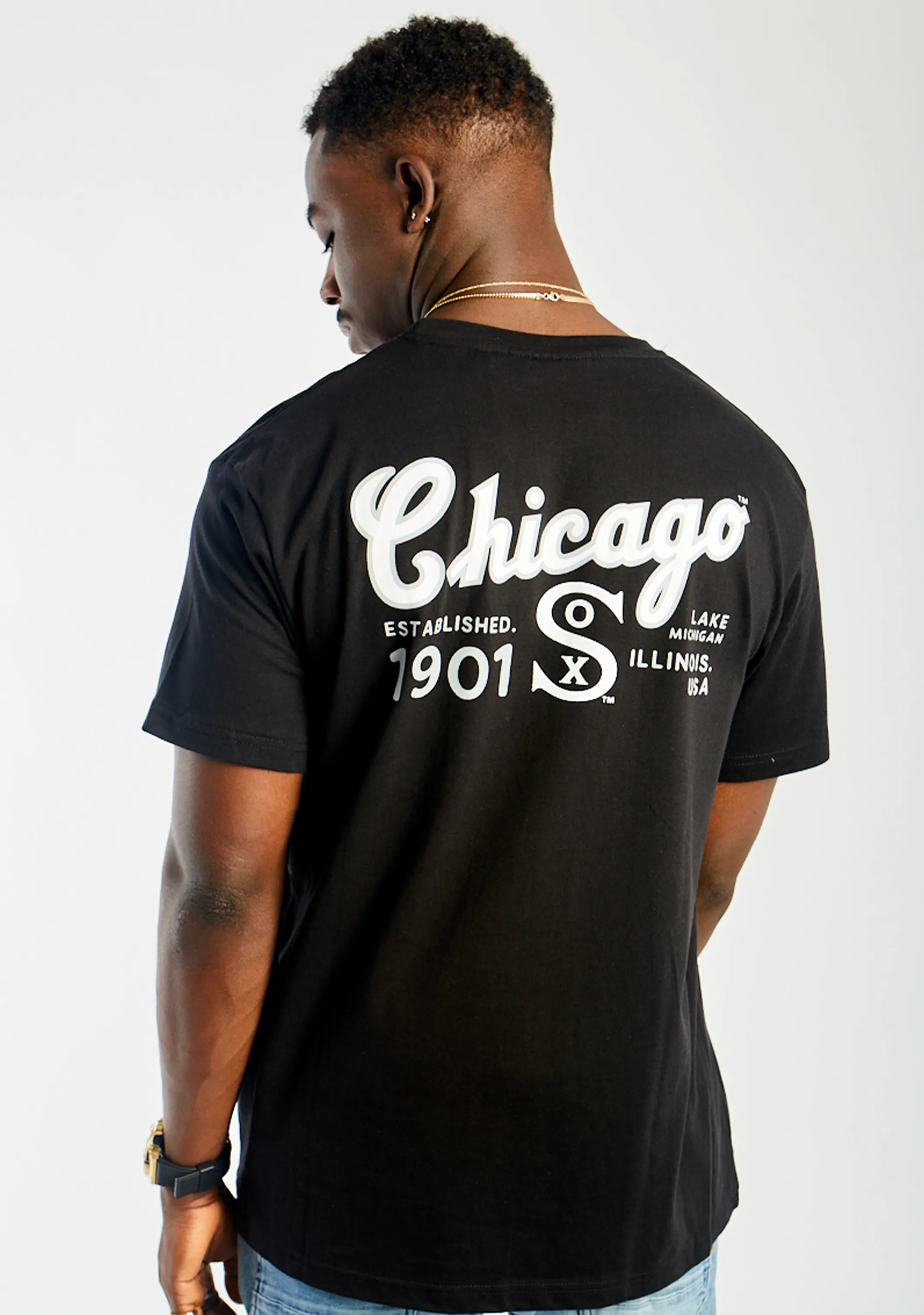 Majestätisches Herren Athletic Chicago White Sox Script T-Shirt <br> MJCW0331TK