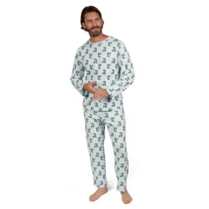 Herren Zwei-Teile Baumwoll Schlafanzug Weite Passform Koala Blau
