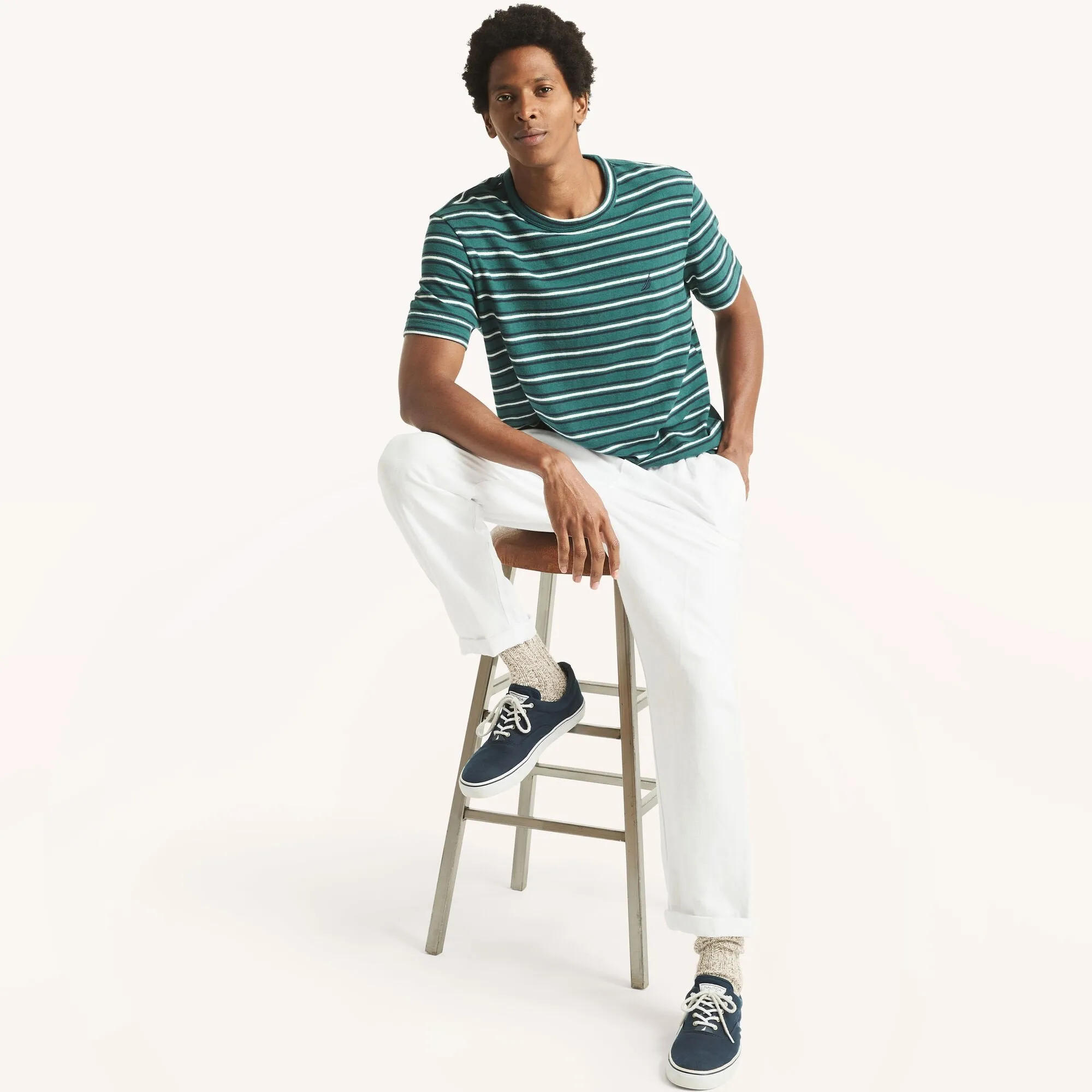 Nautica Herren gestreiftes Crewneck T-Shirt