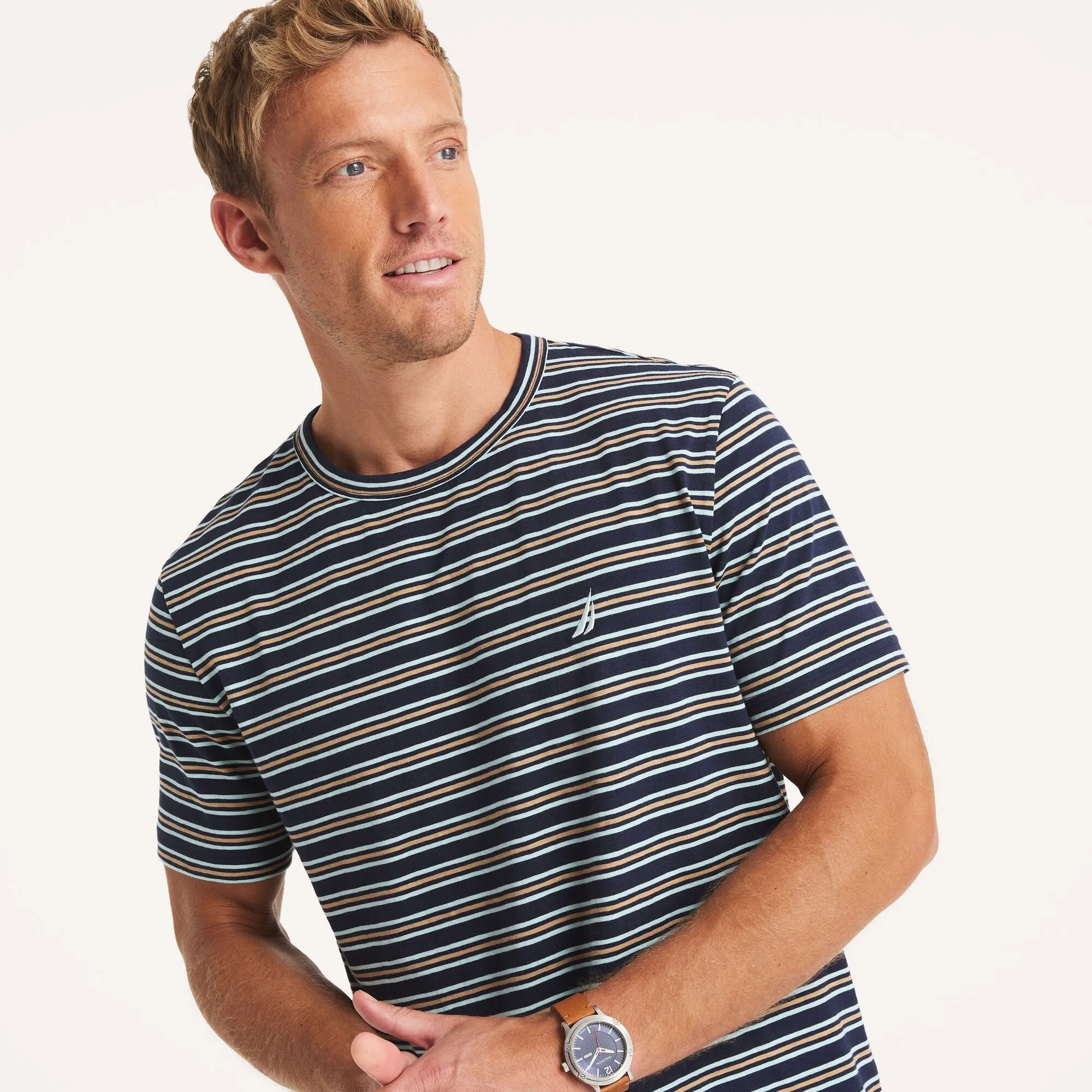 Nautica Herren gestreiftes Crewneck T-Shirt