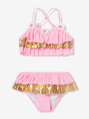 Nessi Byrd Mädchen Rüschen Häkelblumen Fluss Bikini in Rosa