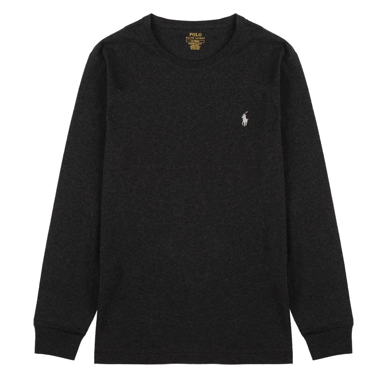 Polo Ralph Lauren Custom Slim Fit Baumwoll-Langarm-T-Shirt Schwarz Melange