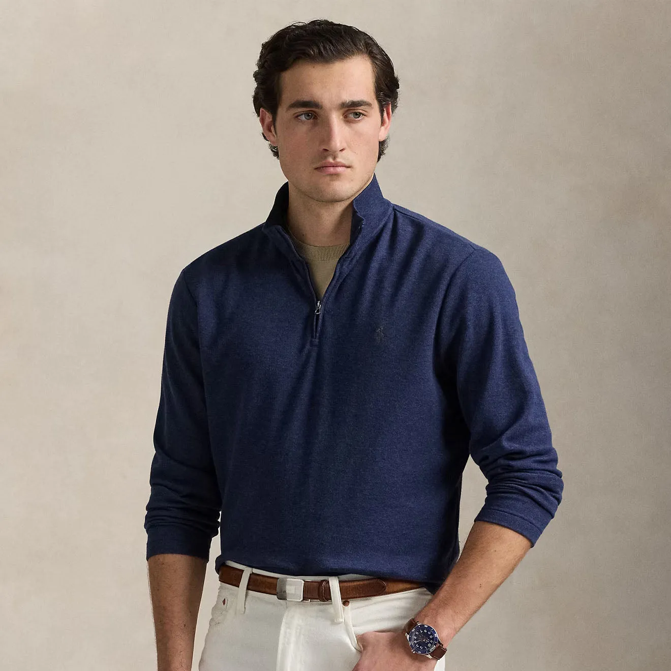 Polo Ralph Lauren Jacquard Viertelreißverschluss-Pullover Frühling Navy Heather