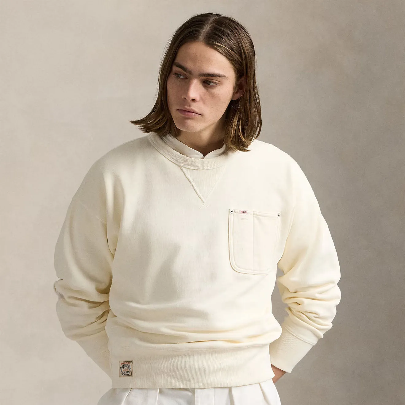 Polo Ralph Lauren Vintage Fit Fleece Pocket Sweatshirt Deckwash Weiß