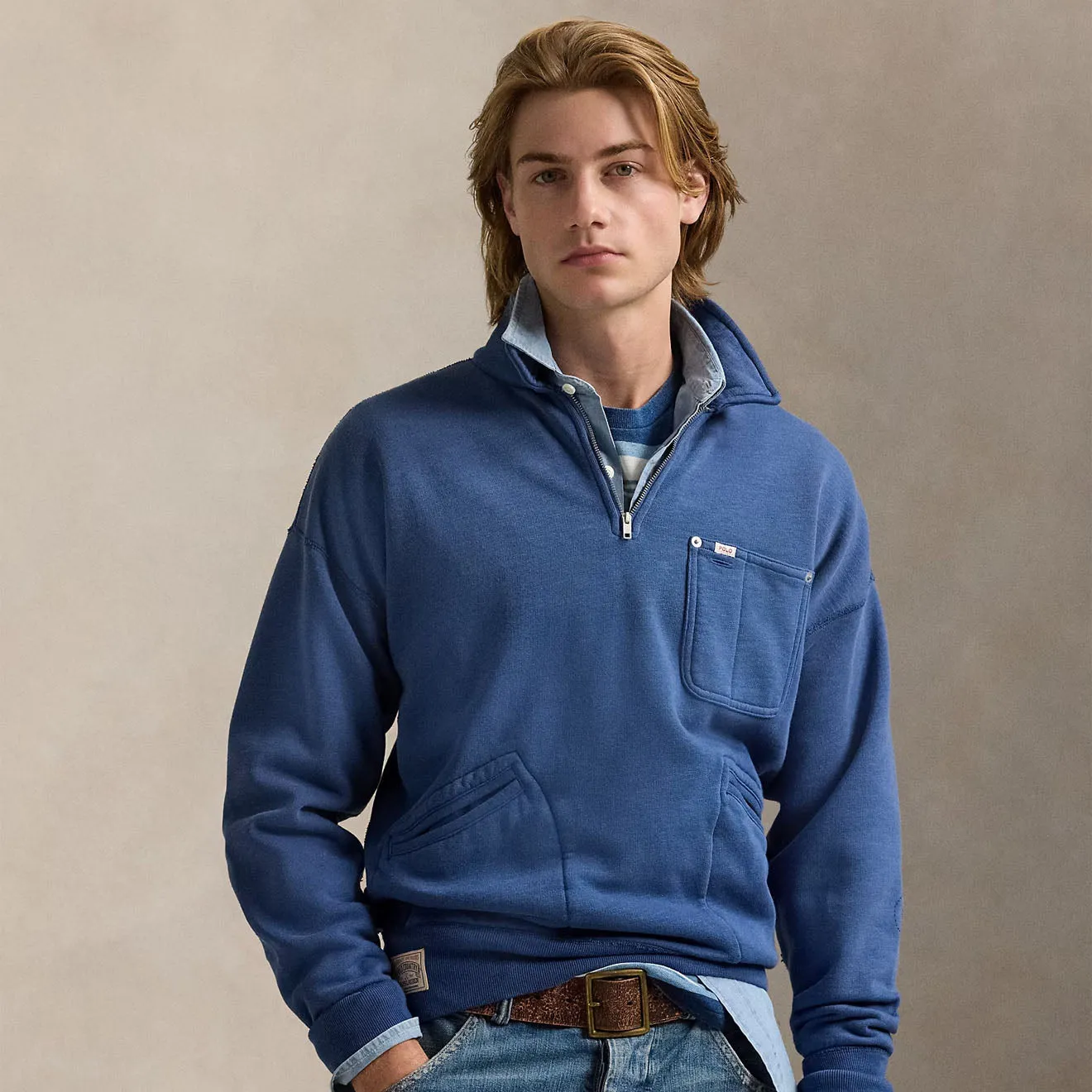 Polo Ralph Lauren Vintage Fit Fleece-Pullover mit Tasche in Alt Royal