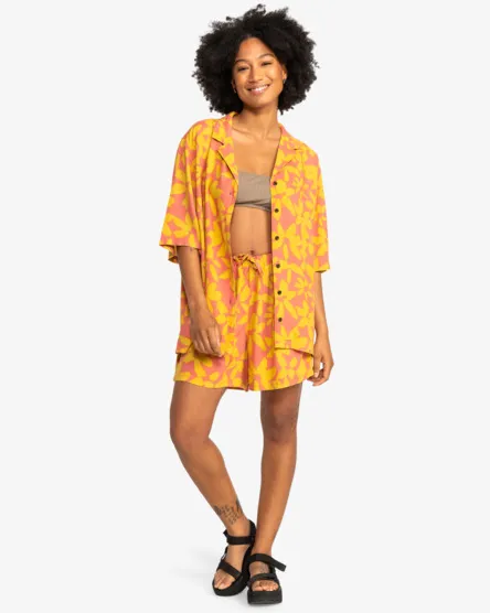 Quiksilver Kleidung Uni All Over Print Walkshorts in Canyon Clay 2 Tönen Blume