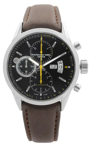Raymond Weil Freelancer Automatik Chronograph Edelstahl Schwarz Zifferblatt Braun Lederarmband Tag/Datum Herrenuhr 7730-STC-20021 Raymond Weil Uhren