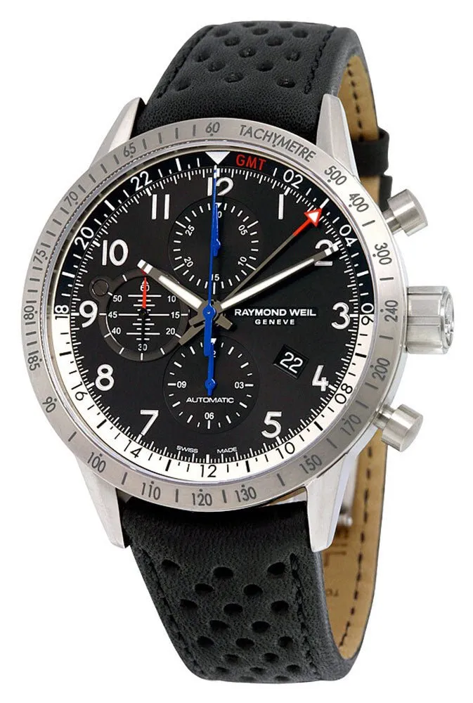 Raymond Weil Freelancer Piper Special Edition Automatische GMT Chronograph Titan Datum Schwarzes Leder Herrenuhr 7754-TIC-05209 Raymond Weil Uhren