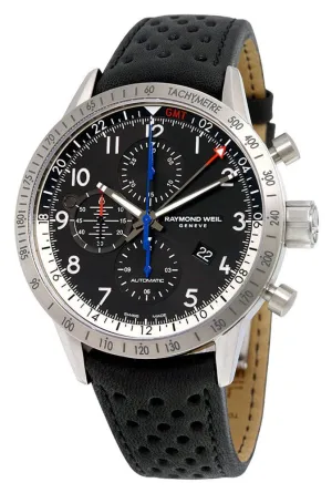 Raymond Weil Freelancer Piper Special Edition Automatische GMT Chronograph Titan Datum Schwarzes Leder Herrenuhr 7754-TIC-05209 Raymond Weil Uhren