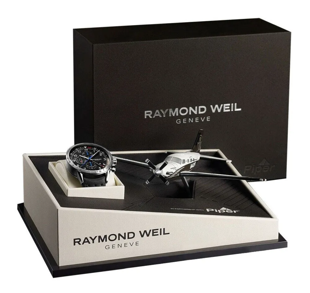 Raymond Weil Freelancer Piper Special Edition Automatische GMT Chronograph Titan Datum Schwarzes Leder Herrenuhr 7754-TIC-05209 Raymond Weil Uhren