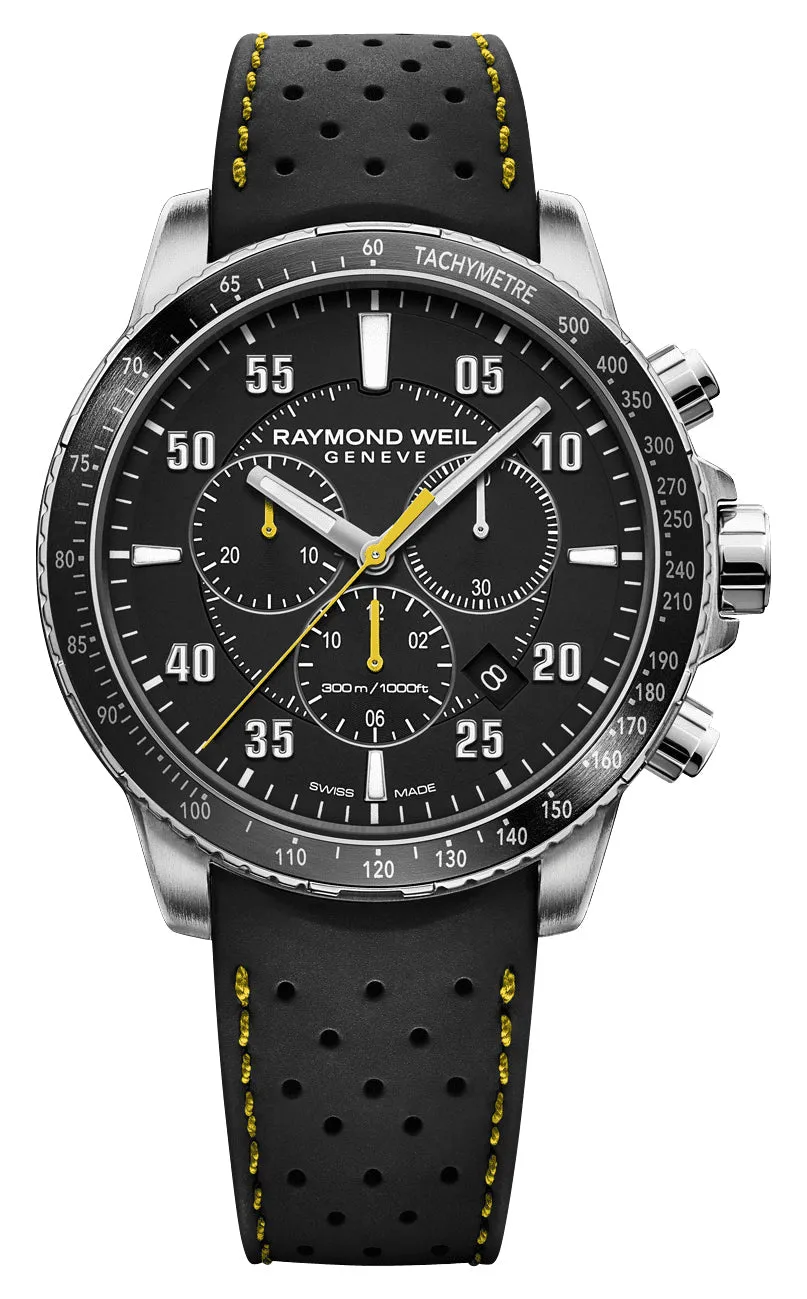Raymond Weil Tango Chronograph Edelstahl Schwarz Zifferblatt Schwarzes Gummiarmband Datum Taucher Quarz Herrenuhr 8570-SR2-05207 Raymond Weil Uhren