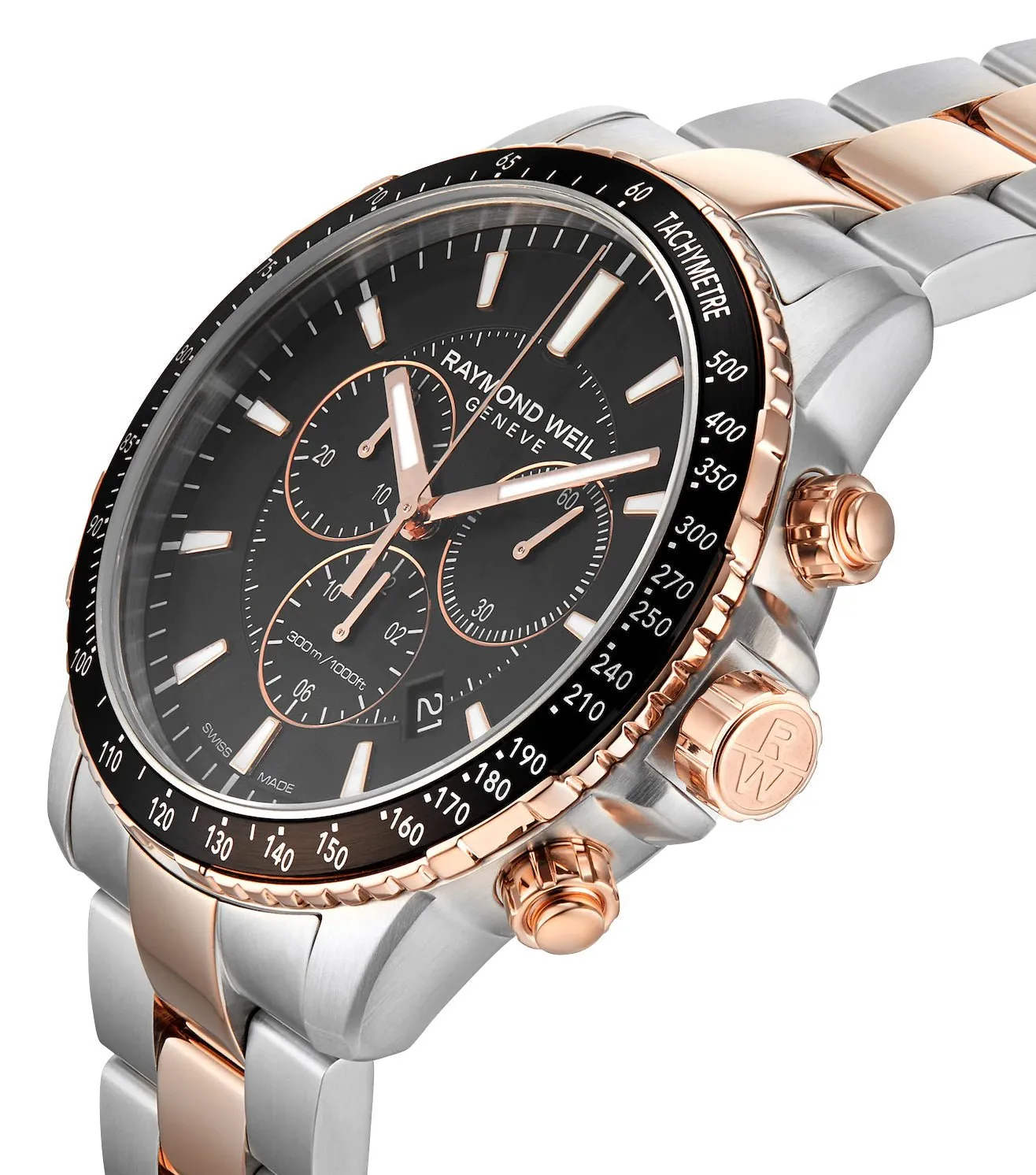 Raymond Weil Tango Chronograph Edelstahl zweifarbig schwarzes Zifferblatt Datum Taucher Quarz Herrenuhr 8570-SP5-20001 Raymond Weil Uhren