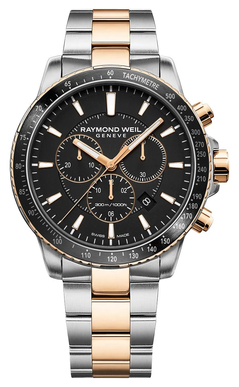 Raymond Weil Tango Chronograph Edelstahl zweifarbig schwarzes Zifferblatt Datum Taucher Quarz Herrenuhr 8570-SP5-20001 Raymond Weil Uhren