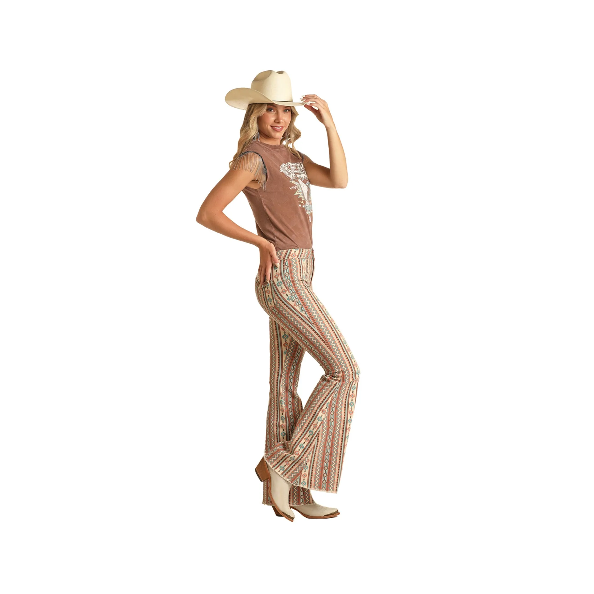 Rock & Roll Damen Streifen Aztec Schlaghosen