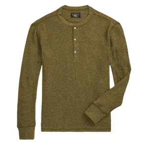 RRL von Ralph Lauren Waffle-Knit Henley-Shirt Oliv Heather