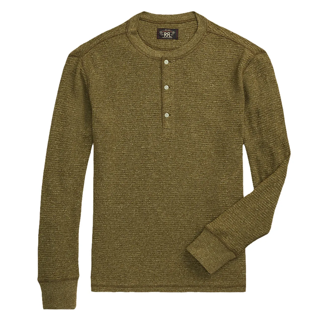 RRL von Ralph Lauren Waffle-Knit Henley-Shirt Oliv Heather