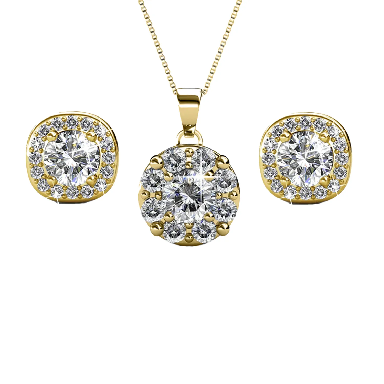 Ruth 18k Weißgold plattierte Steckerohrringe und Halskette Schmuckset mit Swarovski-Kristallen