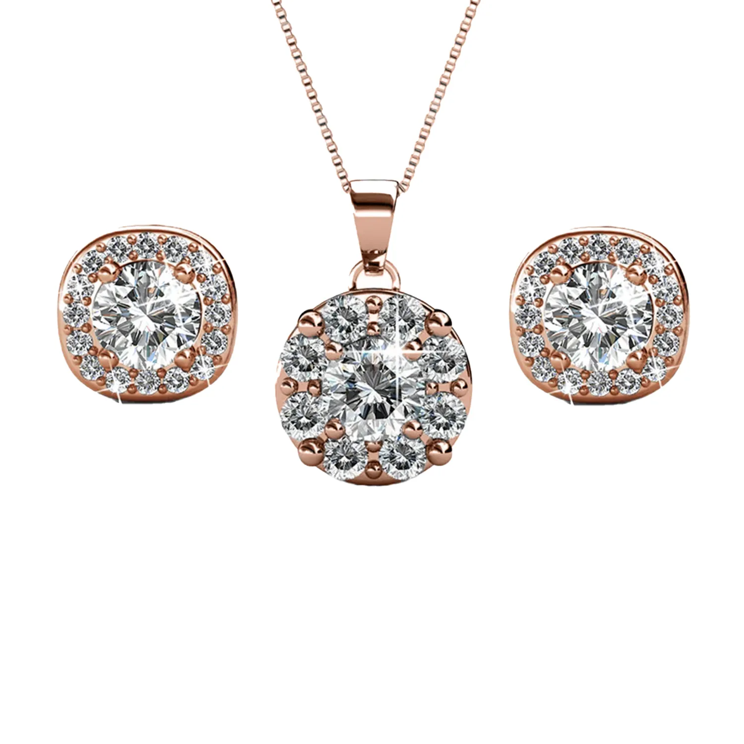 Ruth 18k Weißgold plattierte Steckerohrringe und Halskette Schmuckset mit Swarovski-Kristallen