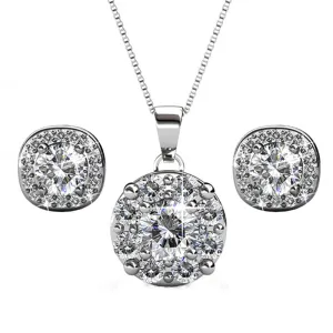 Ruth 18k Weißgold plattierte Steckerohrringe und Halskette Schmuckset mit Swarovski-Kristallen