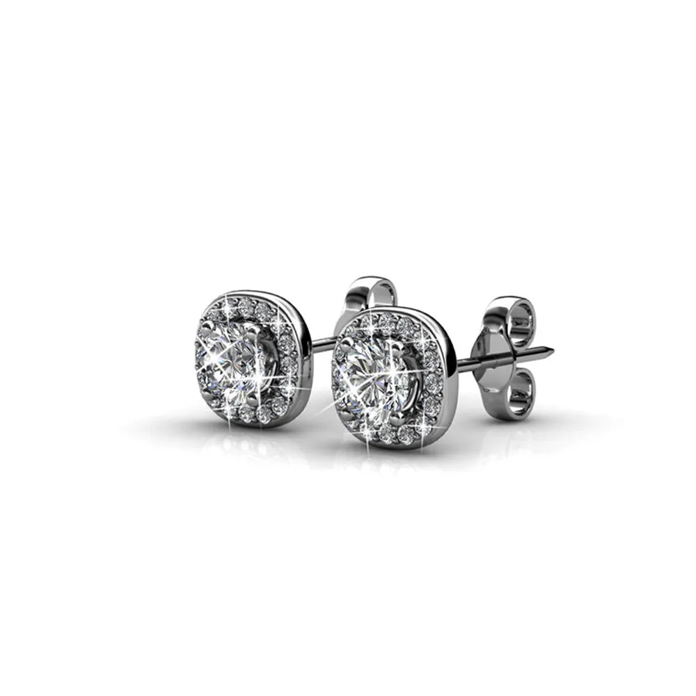 Ruth 18k Weißgold plattierte Steckerohrringe und Halskette Schmuckset mit Swarovski-Kristallen