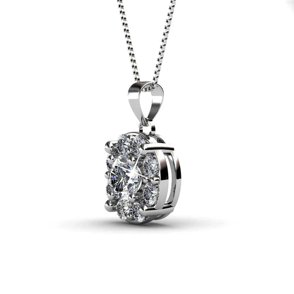 Ruth 18k Weißgold plattierte Steckerohrringe und Halskette Schmuckset mit Swarovski-Kristallen