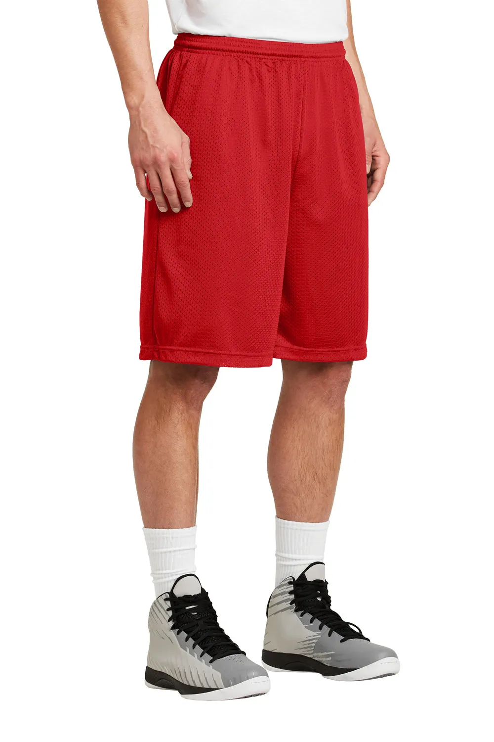 Sport-Tek Herren Feuchtigkeitstransportierende Classic Mesh Lange Shorts - Echtes Rot - Ausverkauf