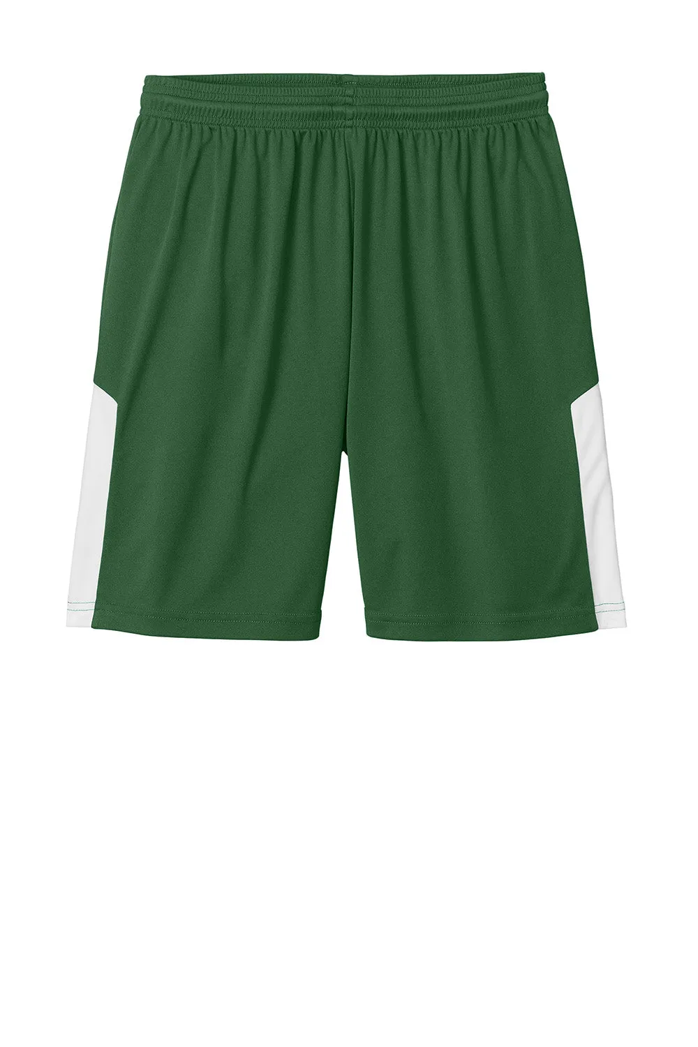 Sport-Tek Herren Feuchtigkeitstransportierende Competitor United Athletic Shorts - Waldgrün/Weiß