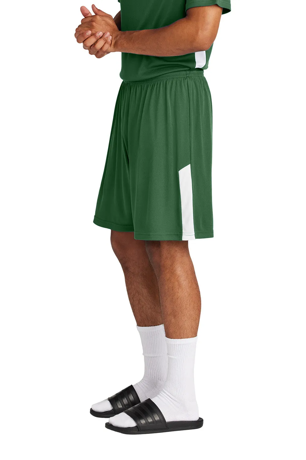 Sport-Tek Herren Feuchtigkeitstransportierende Competitor United Athletic Shorts - Waldgrün/Weiß