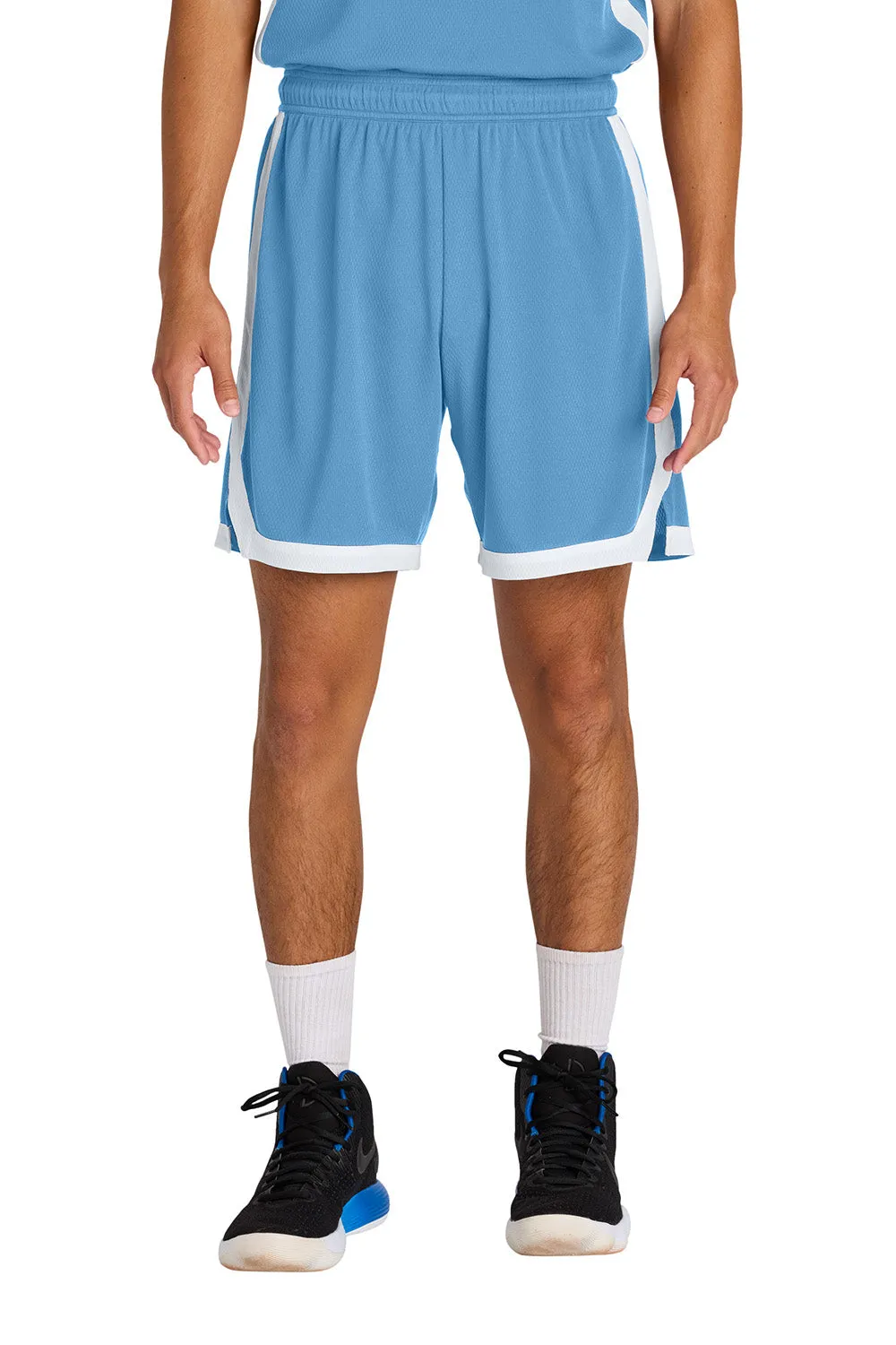 Sport-Tek Herren Rival Feuchtigkeitstransportierende Basketballshorts - Carolina Blau/Weiß