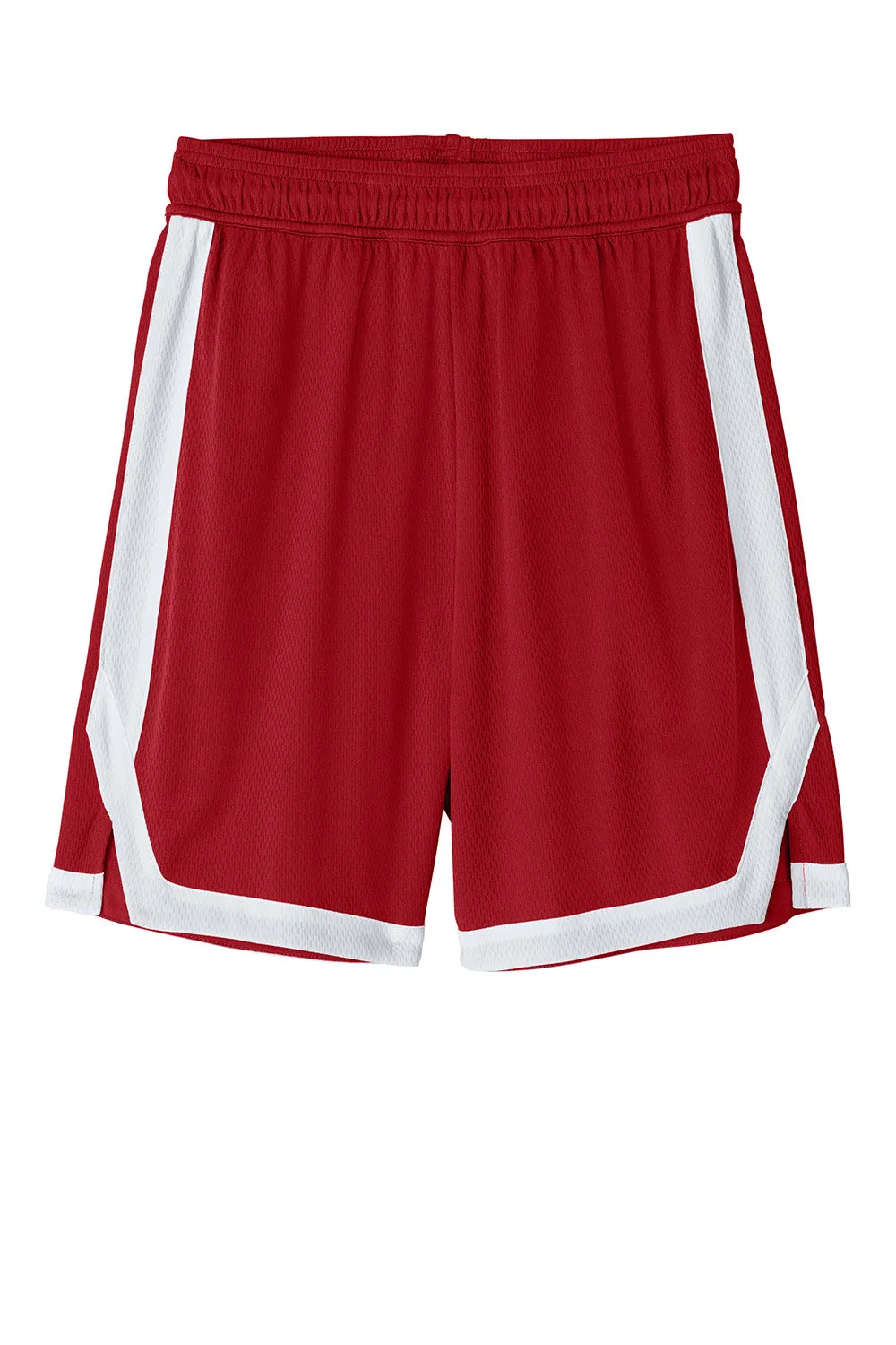Sport-Tek Herren Rival Feuchtigkeitstransportierende Basketballshorts - Tiefrot/Weiß