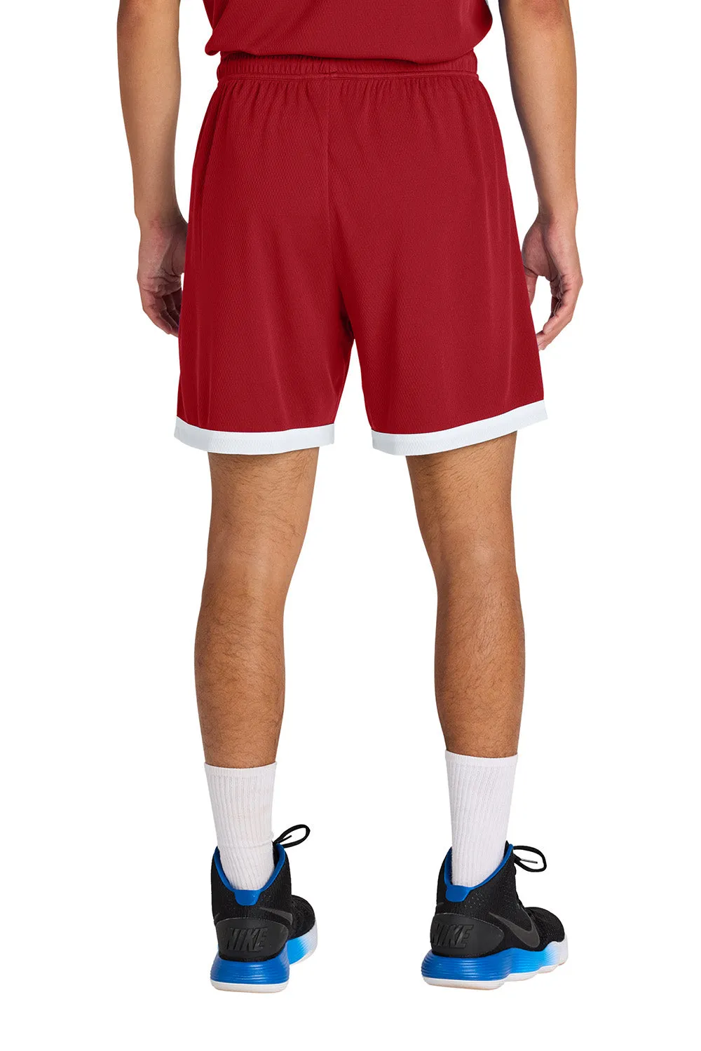 Sport-Tek Herren Rival Feuchtigkeitstransportierende Basketballshorts - Tiefrot/Weiß