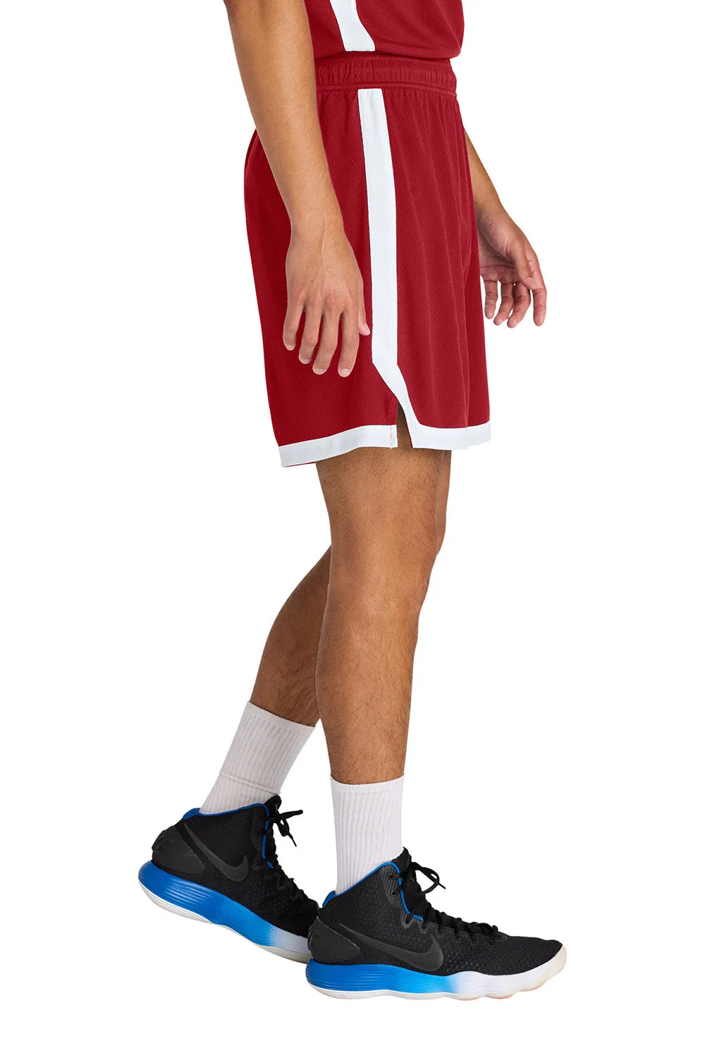 Sport-Tek Herren Rival Feuchtigkeitstransportierende Basketballshorts - Tiefrot/Weiß
