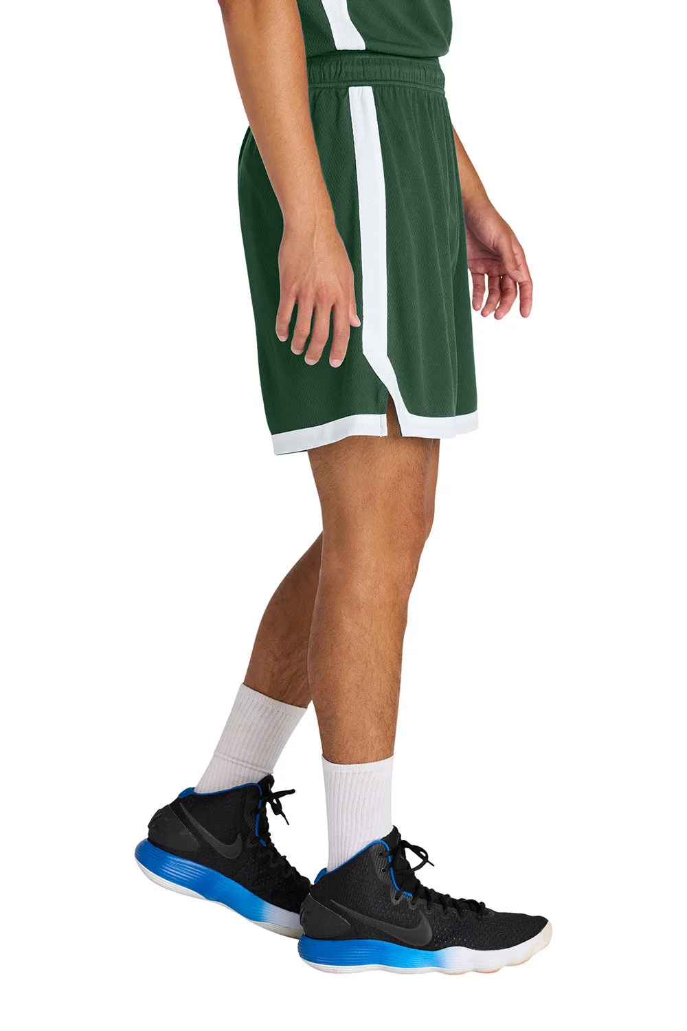 Sport-Tek Herren Rival Feuchtigkeitstransportierende Basketballshorts - Waldgrün/Weiß