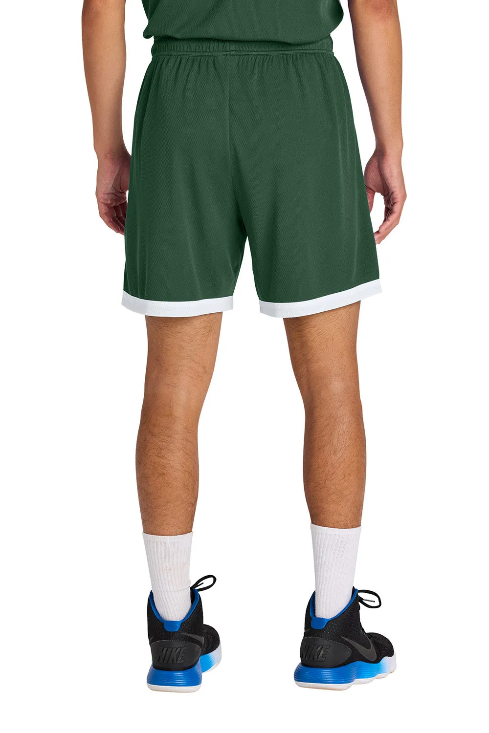Sport-Tek Herren Rival Feuchtigkeitstransportierende Basketballshorts - Waldgrün/Weiß