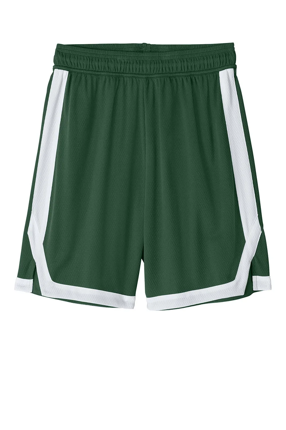 Sport-Tek Herren Rival Feuchtigkeitstransportierende Basketballshorts - Waldgrün/Weiß