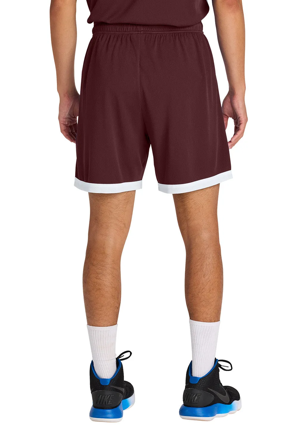 Sport-Tek Herren Rival Feuchtigkeitstransportierende Basketball-Shorts - Kastanienbraun/Weiß