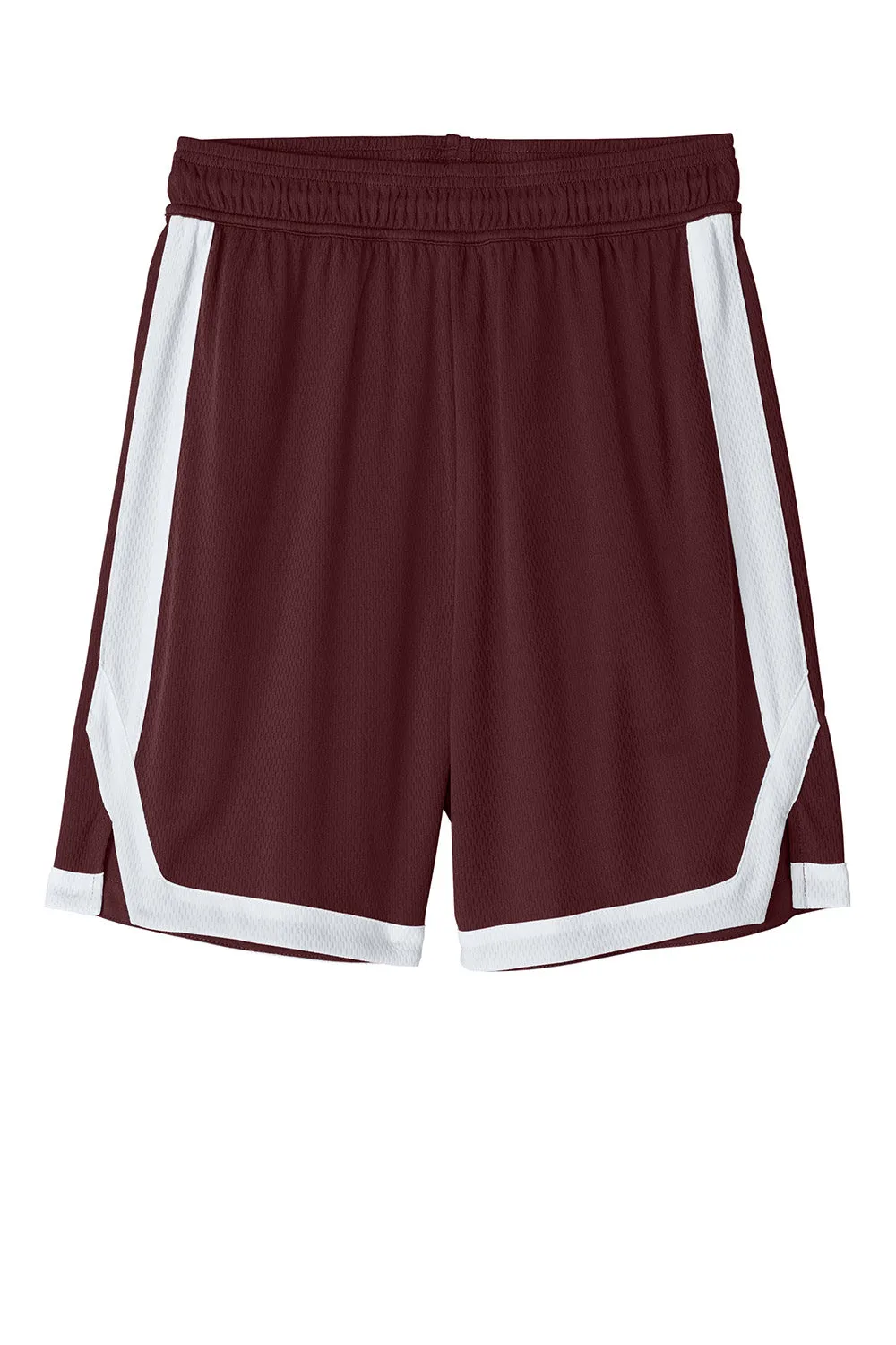 Sport-Tek Herren Rival Feuchtigkeitstransportierende Basketball-Shorts - Kastanienbraun/Weiß
