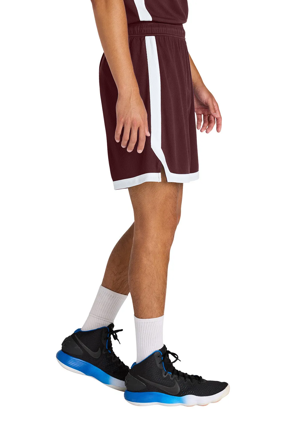 Sport-Tek Herren Rival Feuchtigkeitstransportierende Basketball-Shorts - Kastanienbraun/Weiß