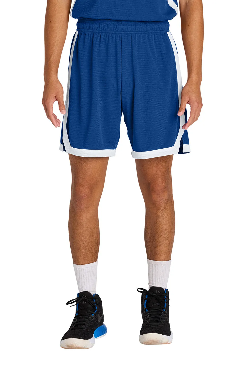 Sport-Tek Herren Rival Feuchtigkeitstransportierende Basketballshorts - Echt Königsblau/Weiß