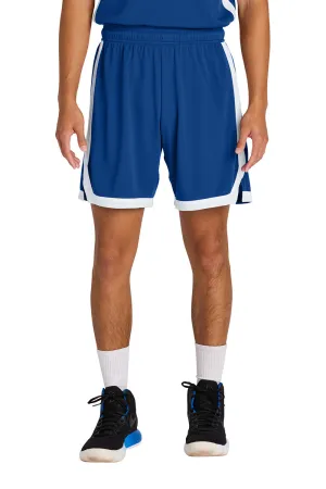 Sport-Tek Herren Rival Feuchtigkeitstransportierende Basketballshorts - Echt Königsblau/Weiß