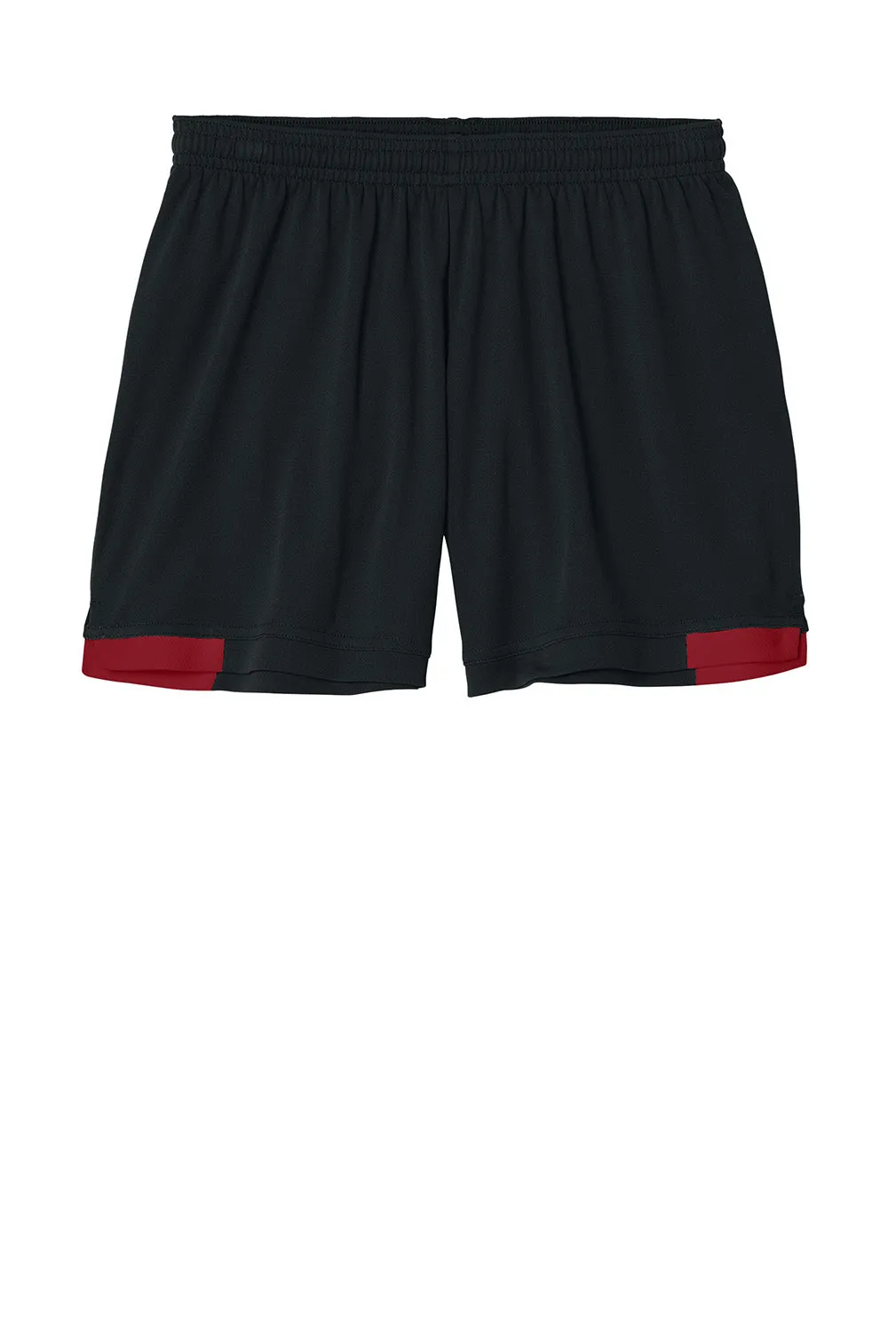 Sport-Tek Damen Club Feuchtigkeitstransportierende Shorts - Schwarz/Tiefrot