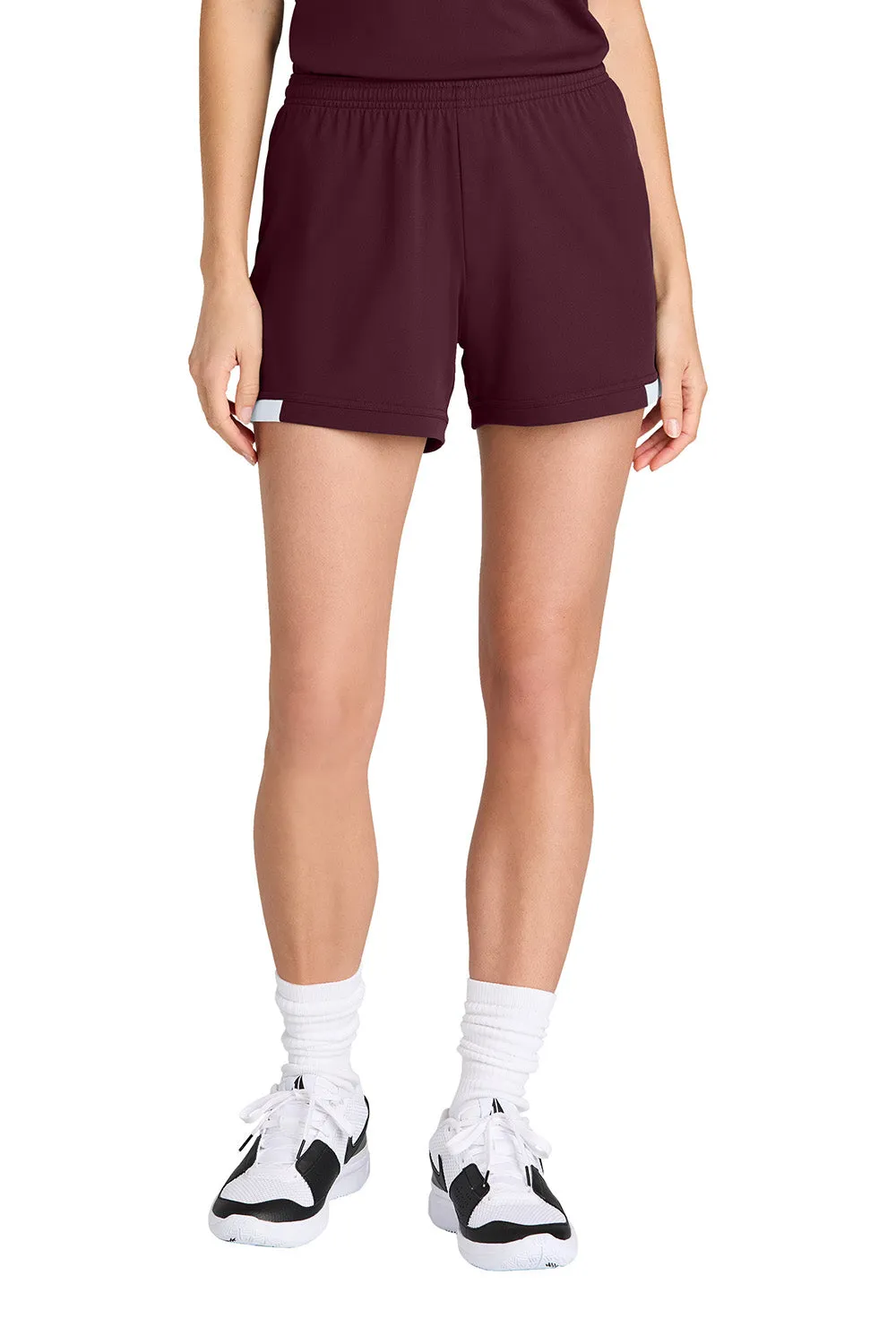 Sport-Tek Damen Club Feuchtigkeitstransportierende Shorts - Kastanienbraun/Weiß