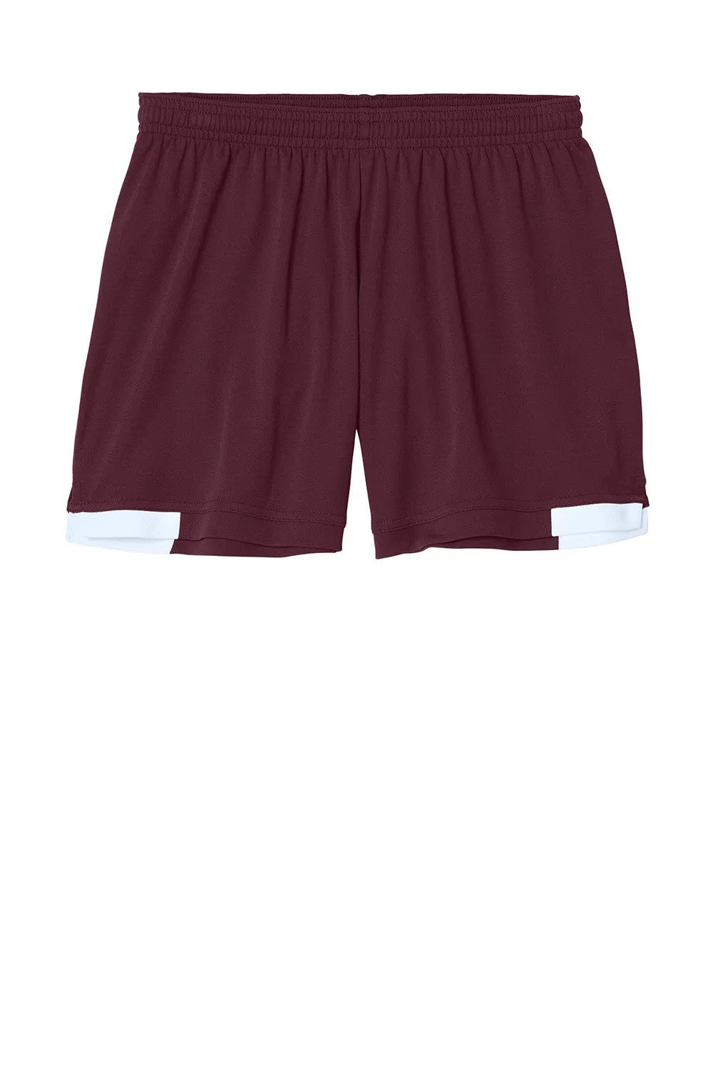 Sport-Tek Damen Club Feuchtigkeitstransportierende Shorts - Kastanienbraun/Weiß