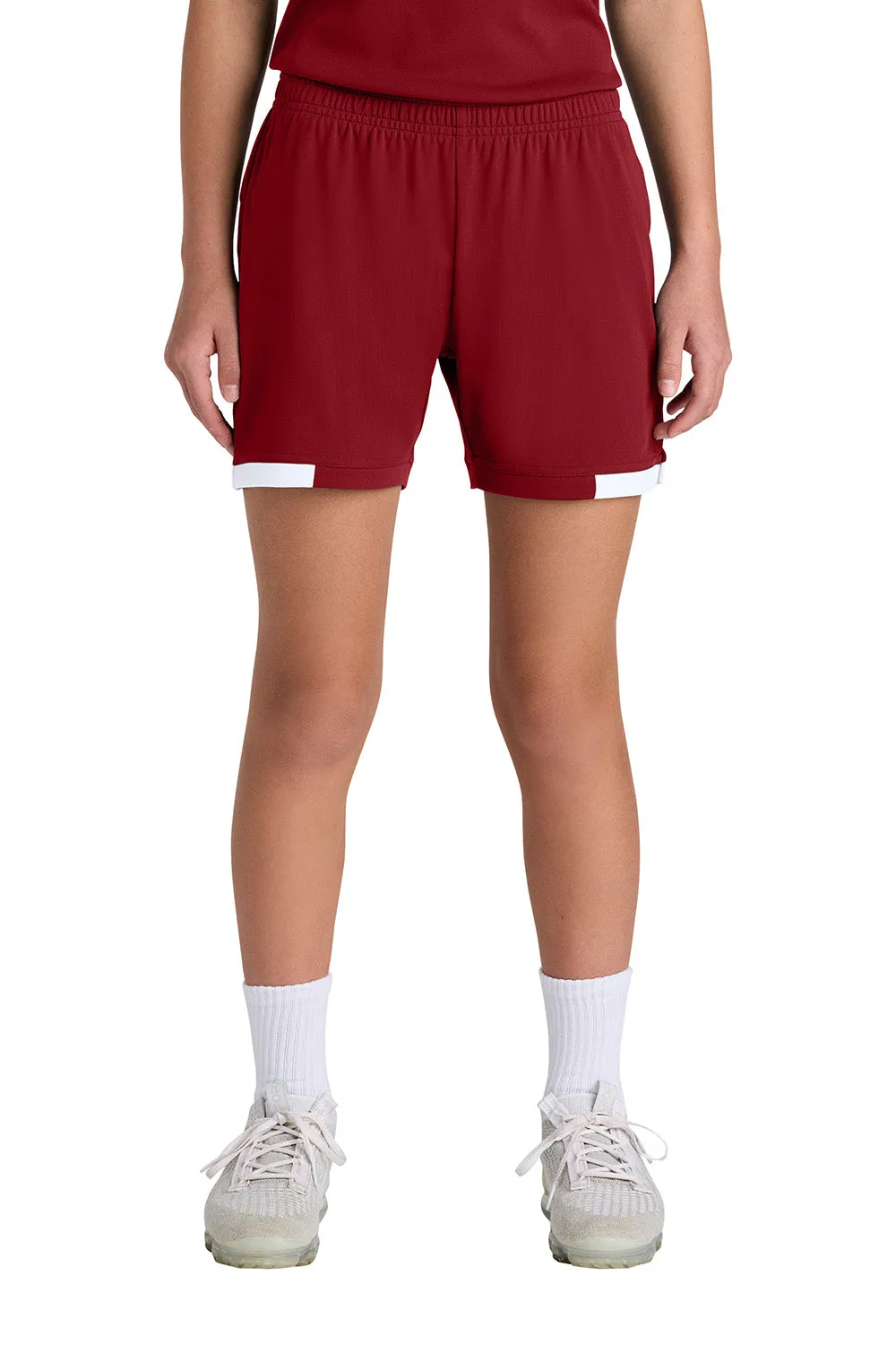 Sport-Tek Jugendclub Feuchtigkeitstransportierende Shorts - Tiefrot/Weiß Kleidung Sport-Tek