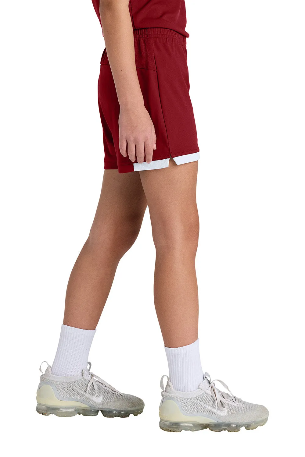 Sport-Tek Jugendclub Feuchtigkeitstransportierende Shorts - Tiefrot/Weiß Kleidung Sport-Tek