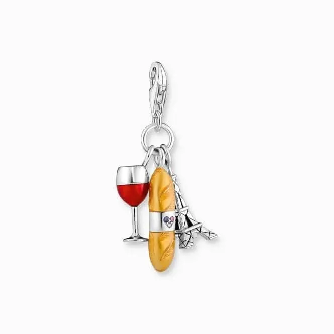 Sterling Silber Emaille Zirkonia Rotweinglas, Eiffelturm & Baguette Anhänger 2078-390-7 Thomas Sabo Sammelanhänger
